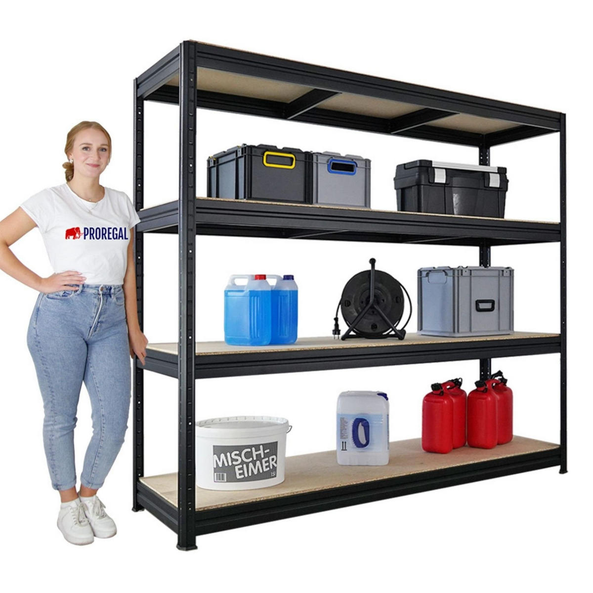 SCHWERLASTREGAL Dino 180x200x60cm Spanplatten-Ebenen Schwarz - Schwarz, Metall (200/180/60cm) - PROREGAL