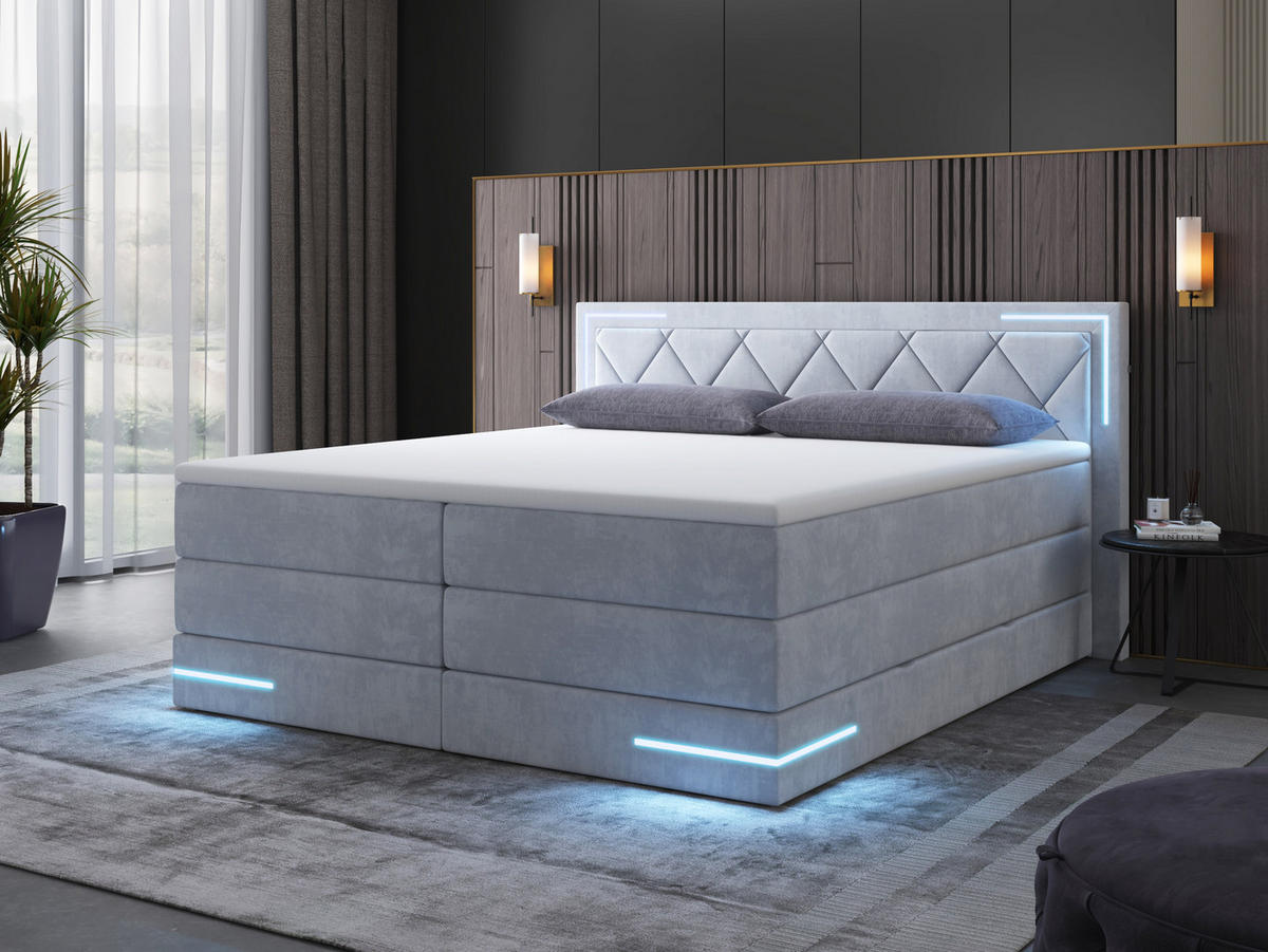 BOXSPRINGBETT Arizona Grau 180/200 cm H2/H3 Samt - Grau, Textil (180/200cm) - wonello