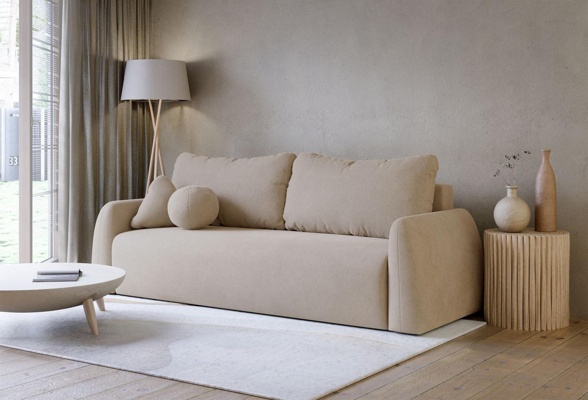 3-SITZER SOFA Nubelle Beige Chenille-Bezug, wasserabweisend - Beige/Schwarz, Kunststoff/Textil (244/85/93cm) - Selsey