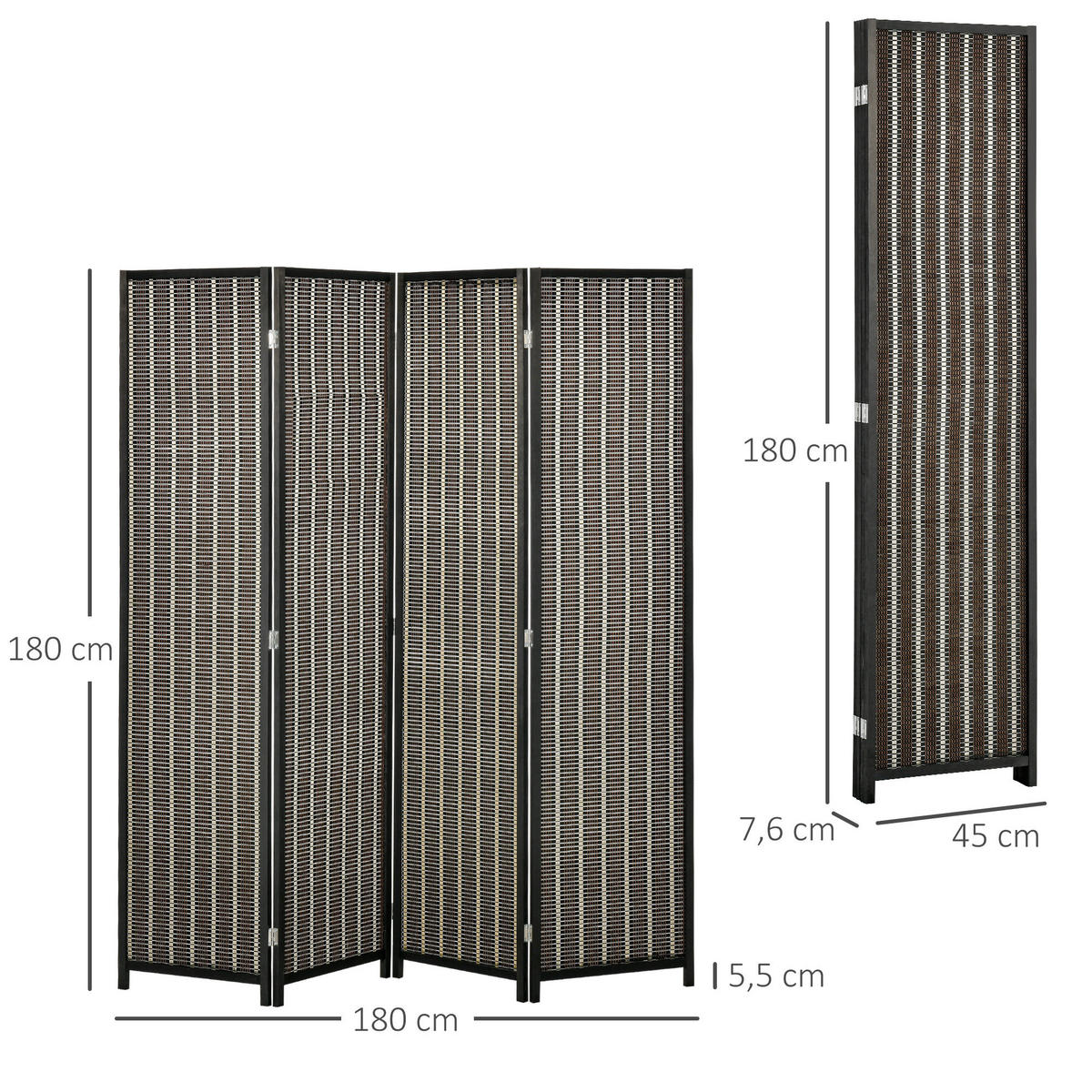 PARAVENT 4-teilig 180 x 180 cm, Braun - Braun, Holzwerkstoff (180/180/1.9cm) - HOMCOM