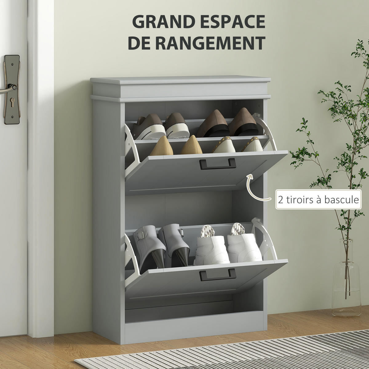 SCHUHSCHRANK Grau MDF klappbar mit Fächern 1 Stück - Grau, Holzwerkstoff (54/82.5/24cm) - PANGIVO