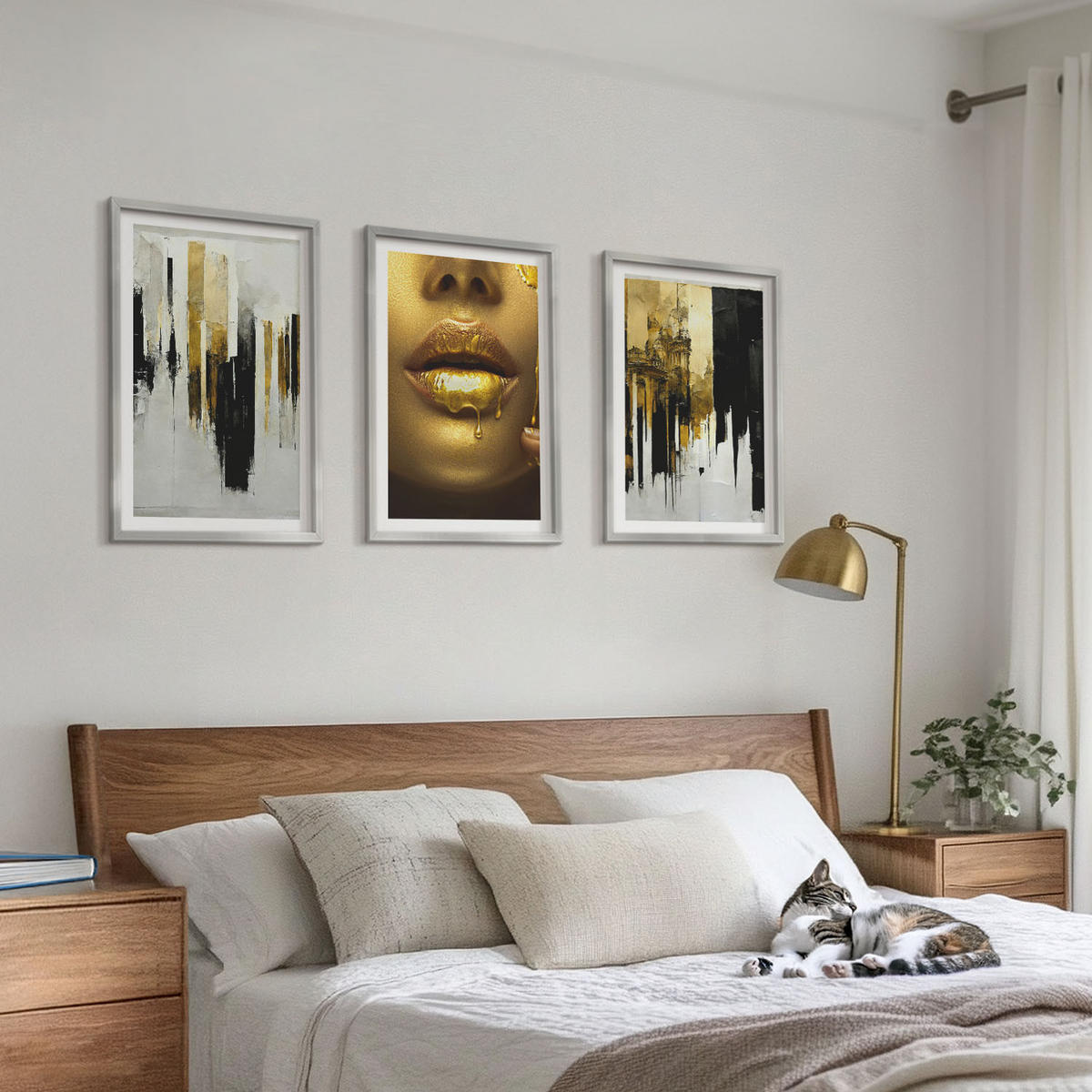 WANDBILDER 3er Set - 40x60 cm Silberner Rahmen - Abstrakte Porträtmalerei - Silberfarben, Kunststoff (40/60cm) - ArtPrintCave