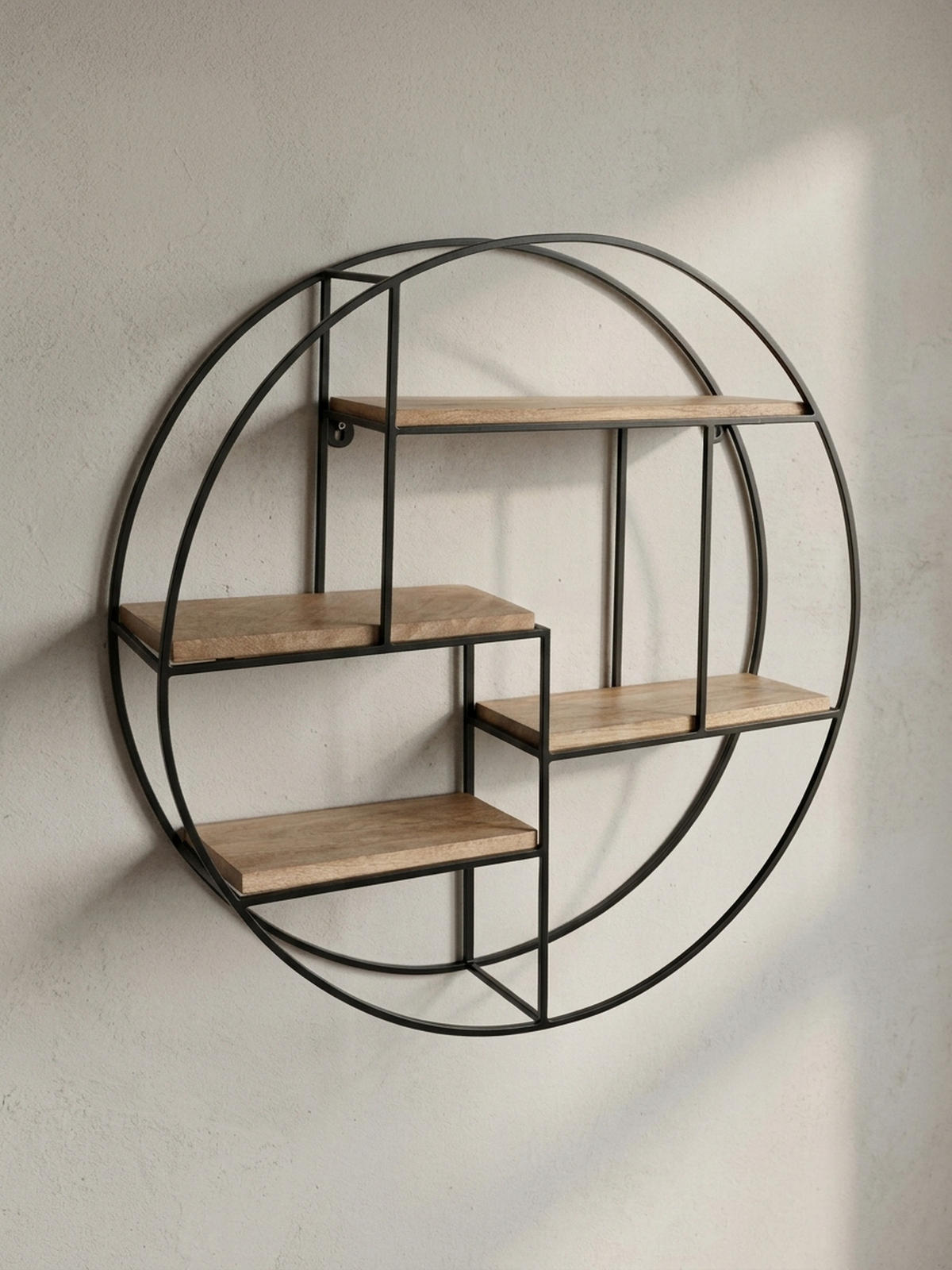WANDREGAL Mango Massivholz Metall Industrial Stil 70x70x18 cm Rund - Schwarz/Braun, Holz/Metall (70/70/18cm) - KADIMA DESIGN