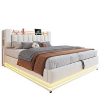 POLSTERBETT mit LED, USB und Stauraum 180x200 cm Samt Beige - Beige, Metall (180/200cm) - Meubliv