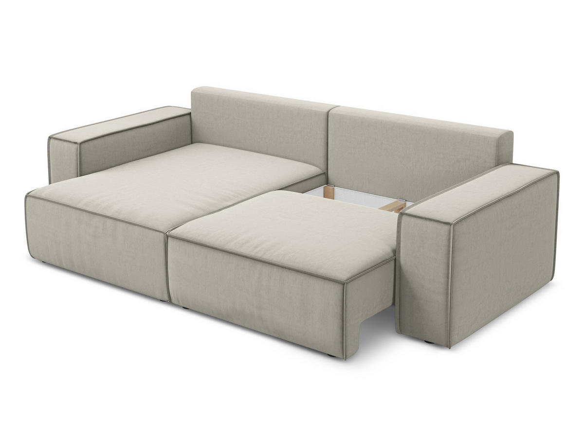 ECKSOFA mit Schlaffunktion Samt Stoff Creme - Perlmutt/Creme, Kunststoff/Textil (148/257cm) - Makamii
