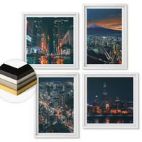 WANDBILDER 4er-Set - 50x50 cm & 40x60 cm Weißer Rahmen - Bergpanorama der Stadt bei Nacht - Weiß, Kunststoff (50/50cm) - ArtPrintCave