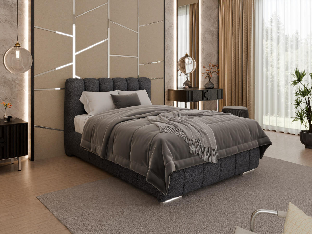 POLSTERBETT Zaira 120x200cm – Elegantes Polsterbett für modernen Wohnstil , Taschenfederkernmatratze Pocket (19cm), Graphitfarben - Graphitfarben, Holz (120/200cm) - Panda Möbel