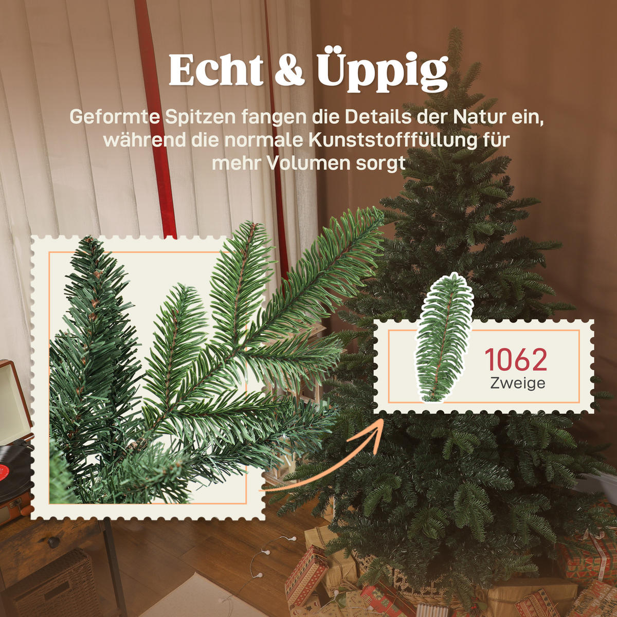 WEIHNACHTSBAUM künstlich 180 cm Christbaum mit dichten Zweigen, Metallständer - Grün, Kunststoff (180cm) - HOMCOM