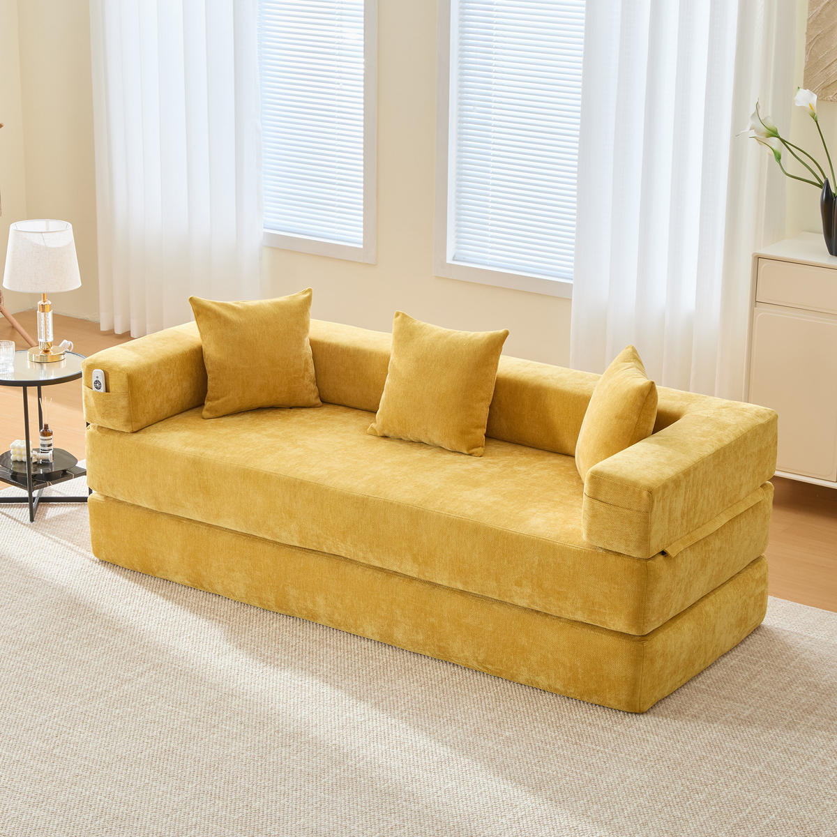 SCHLAFSOFA DE-33690 mit Seitentaschen Senfgelb - Gelb, Textil (198/60/79cm) - ComfortXL