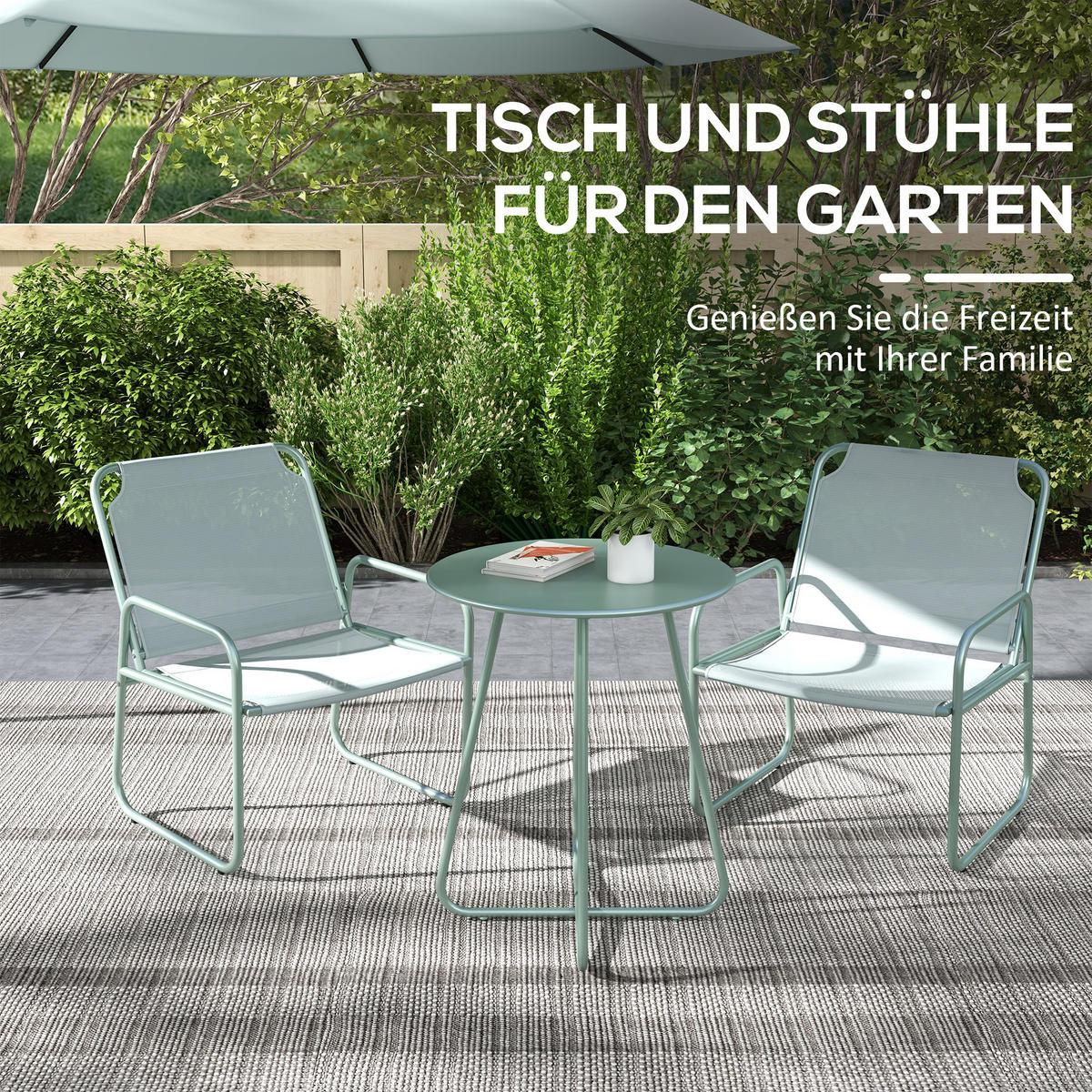 GARTENMÖBEL Set, Stahl, Mesh, Grün - Grün, Textil/Metall - Outsunny