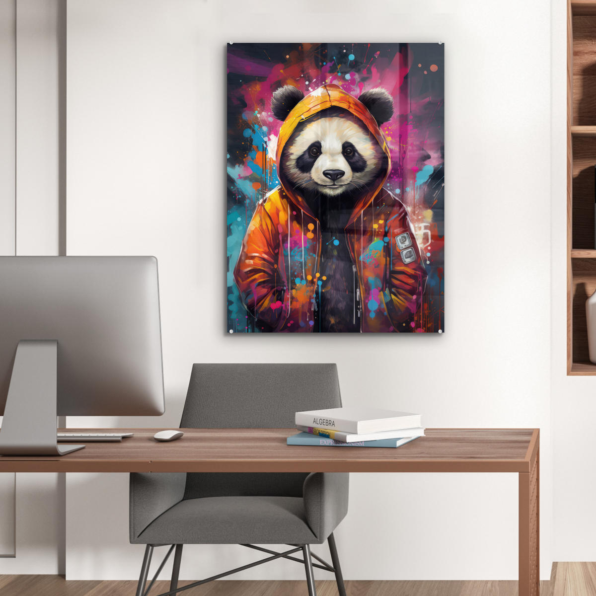 ACRYLGLASBILD Panda - Jacke - Graffiti - Orange 60x80 cm - Orange, Glas (60/80cm) - MuchoWow