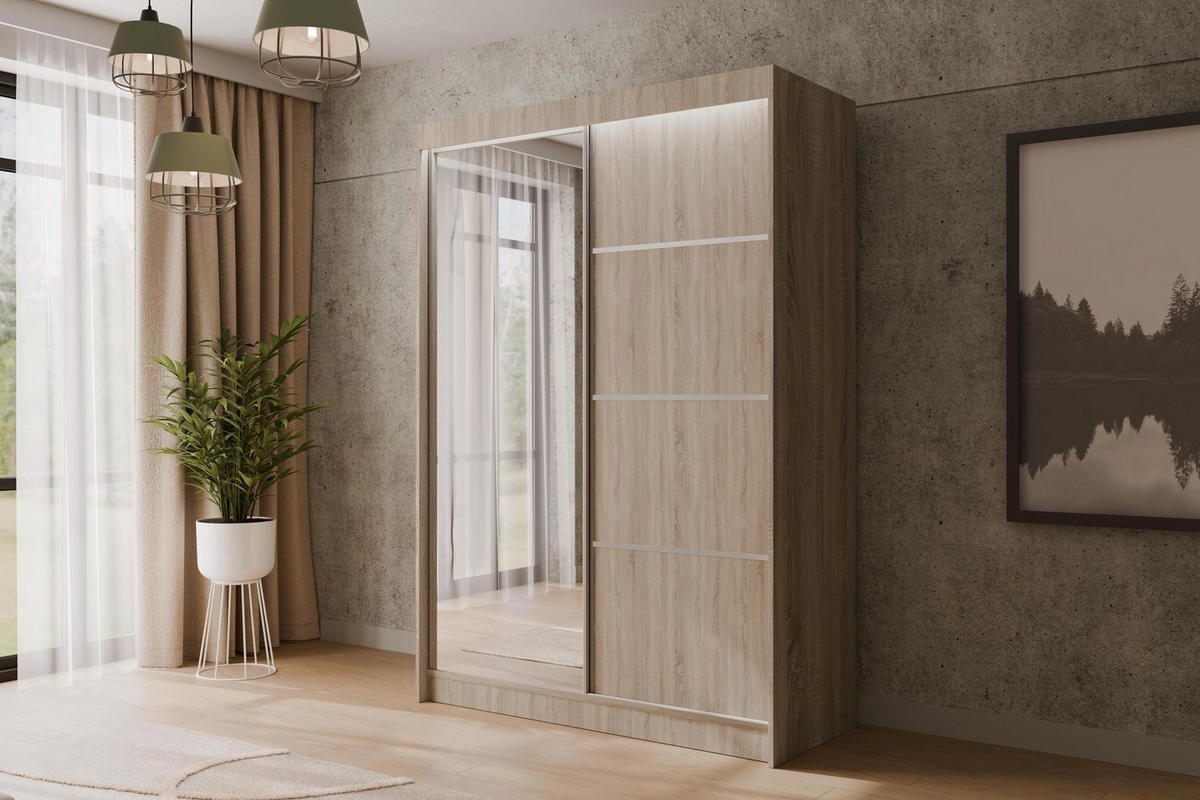 KLEIDERSCHRANK PAOKI mit LED - 120 cm - Sonoma Eiche - Sonoma Eiche, Holzwerkstoff (120/215/61cm) - ALTDECOR