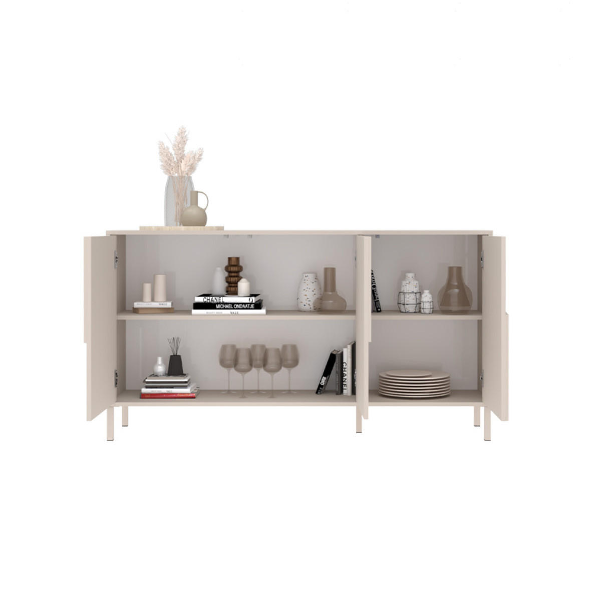 SIDEBOARD mit 3 dekorierten Türen Kaschmir 155/40/86 cm - Beige, Holzwerkstoff (40/86/6.4cm) - Calicosy