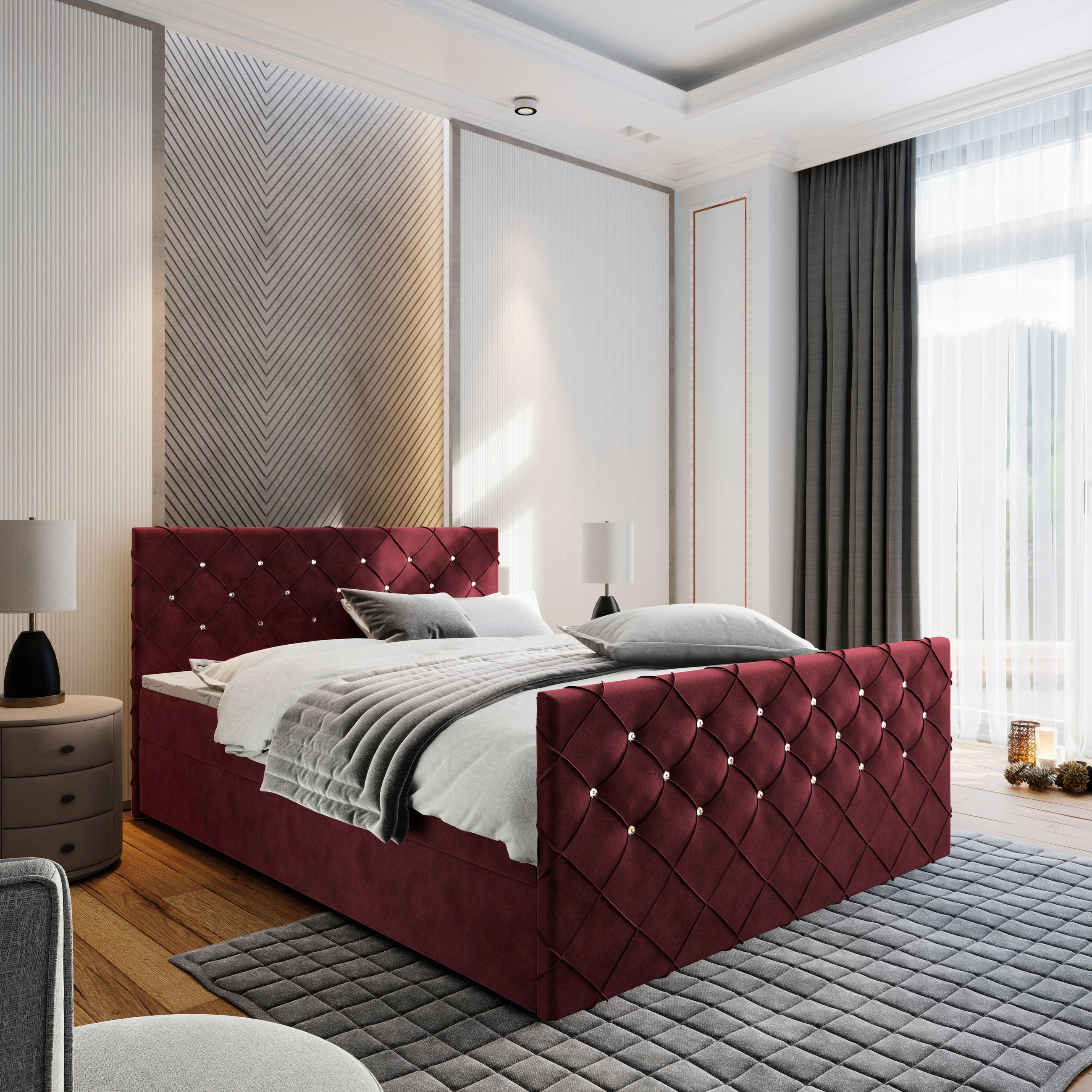 BOXBETT MANDI 180x200 cm mit Matratze und Topper - Rot - Rot, Holz (180/200cm) - MASSENO