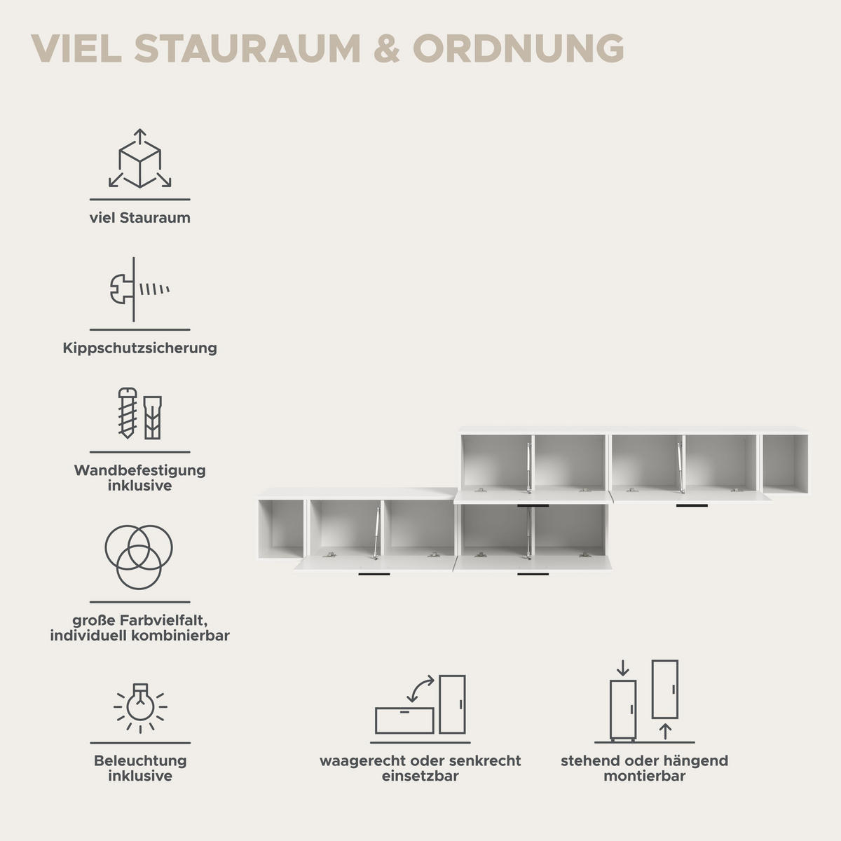 WOHNWAND INKL BELEUCHTUNG The One weiß 276/34/97 cm - Weiß, Holzwerkstoff (276/97/34cm) - Xonox