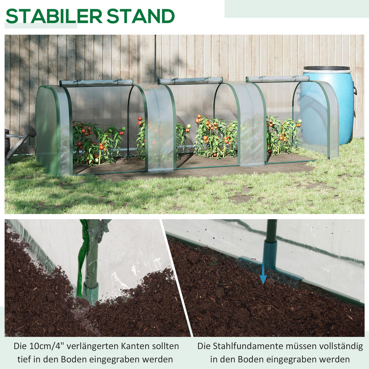 FOLIENGEWÄCHSHAUS Treibhaus Frühbeet mit Tür Pflanzenaufzucht Folie Stahl - Transparent, Kunststoff (100/80/295cm) - Outsunny