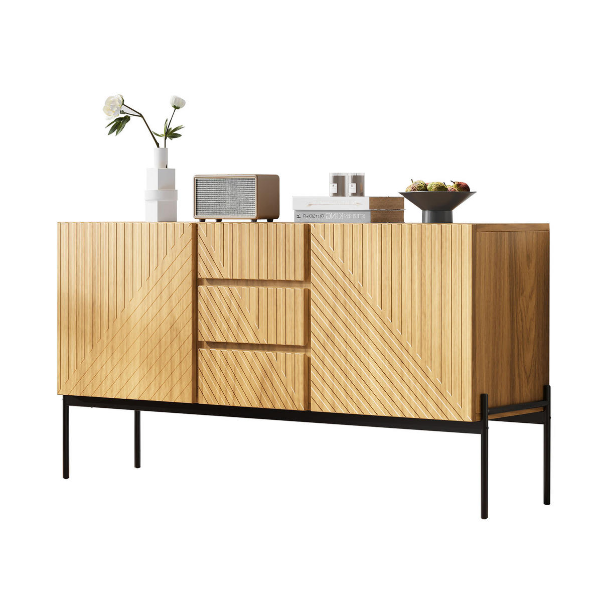 SIDEBOARD mit 2 Türen und 3 Schubladen, Natur, Metallbeine, 140/40/75 cm, Natur - Naturfarben, Holzwerkstoff (140/75/40cm) - Redom