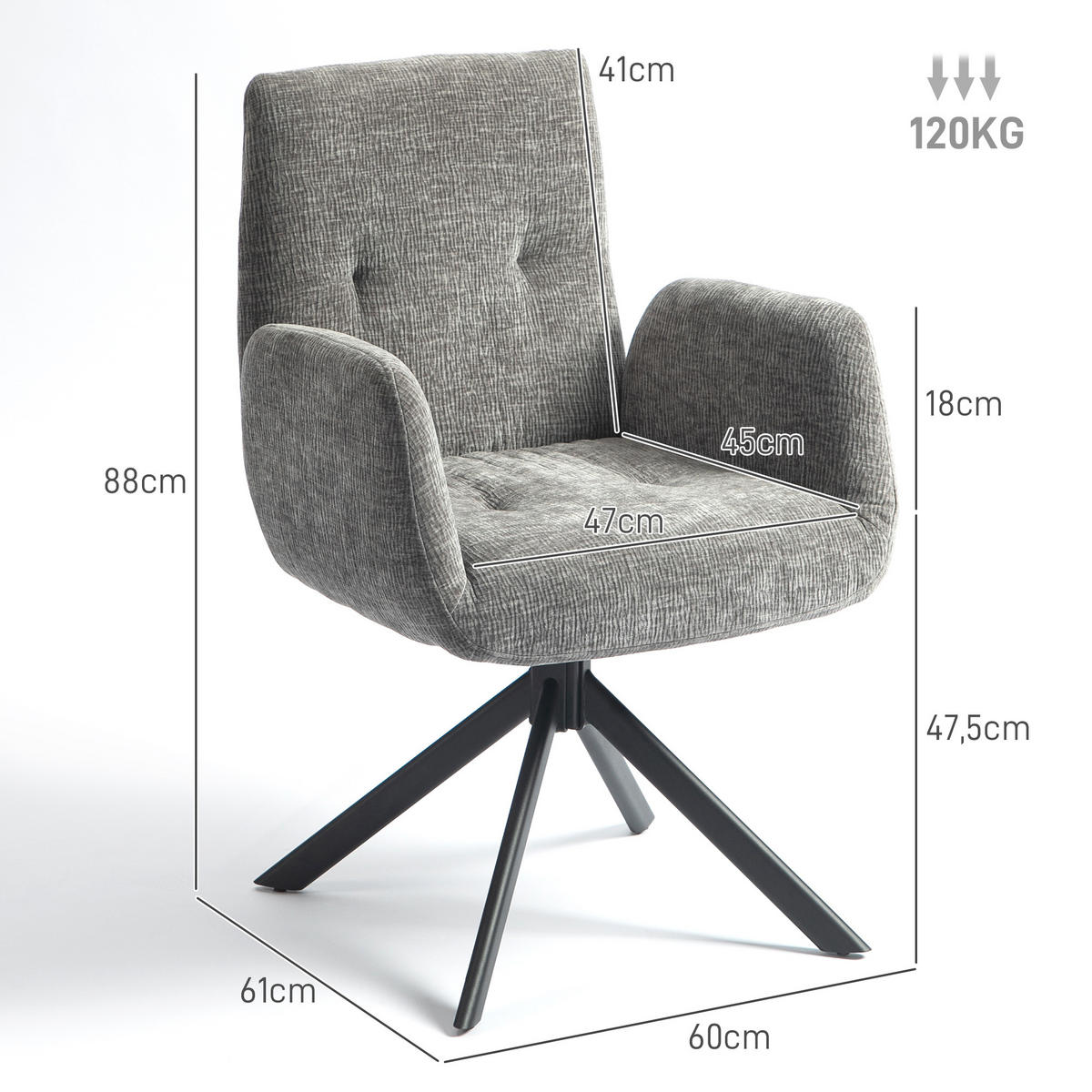 SESSEL Drehbar Loungesessel mit Armlehne, Wolle-Leinenoptik, Dunkelgrau - Dunkelgrau, Kunststoff (61/88/60cm) - HOMCOM