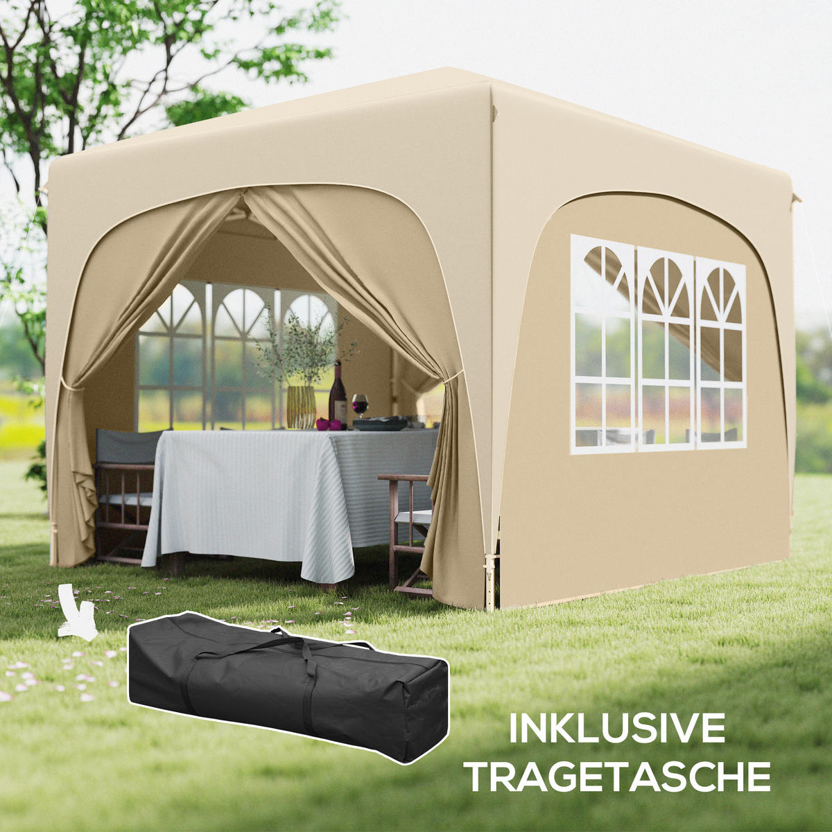 PAVILLON 3x3m - Sandfarben, Metall (300/273/300cm) - Outsunny