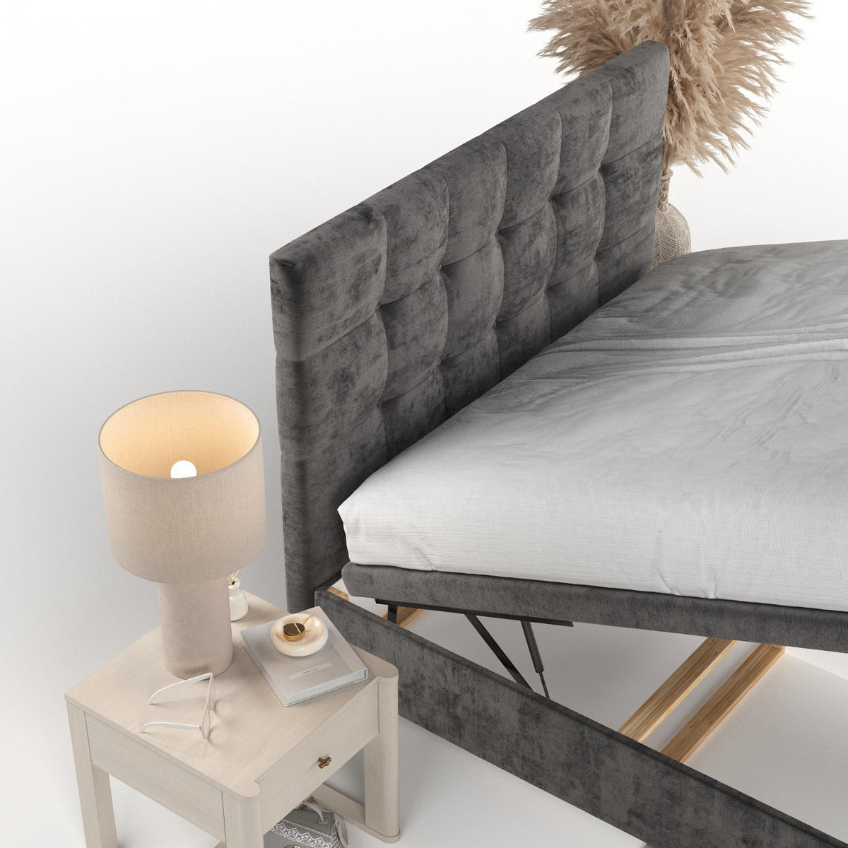 POLSTERBETT Guam mit Stauraum 200/200 cm Stahl im Lotta Stoff - Schwarz/Graphitfarben, Holz/Holzwerkstoff (200/200cm) - AltaBeds