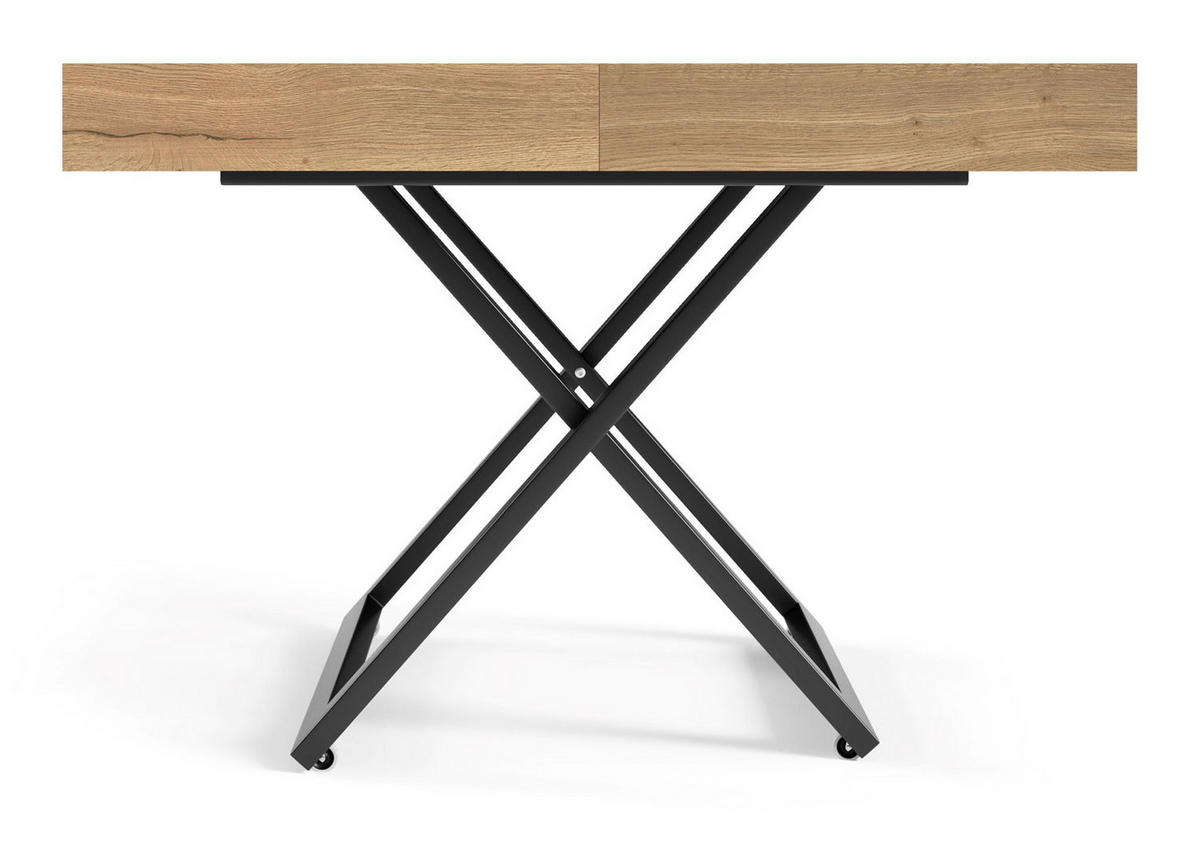 COUCH-/ESSTISCH Sanna U Halifax Eiche natur 120 - 200 / 80 / 27 - 80cm - Alteiche/Schwarz, Holz/Holzwerkstoff (80/120/27cm) - Feldmann-Wohnen