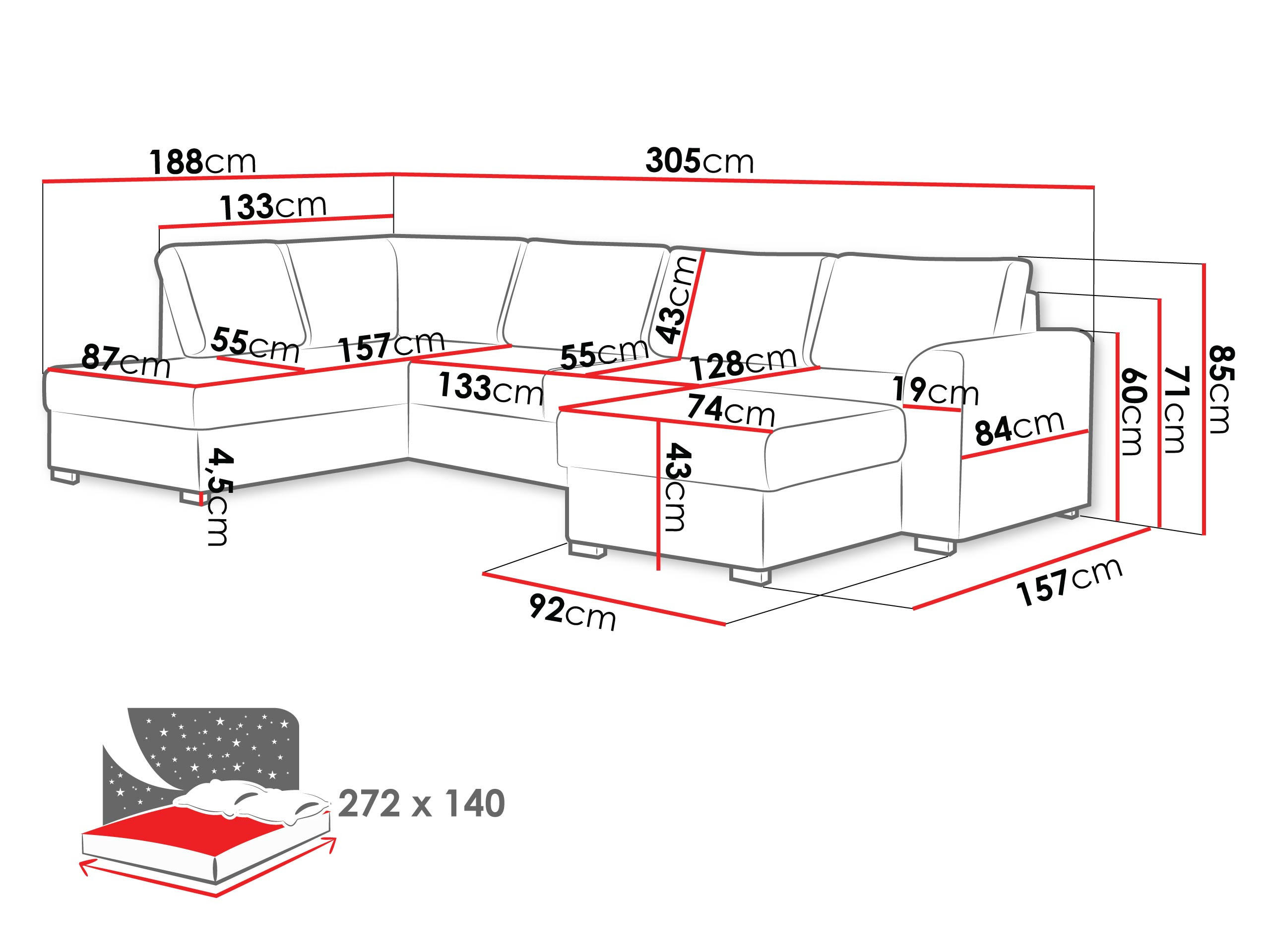 Thumbnail - Mirjan24 Wohnlandschaft, Greige, Textil, 7-Sitzer, U-Form,Rechteckig, 305x85x188 cm, Wohnzimmer, Sofas & Couches, Wohnla...