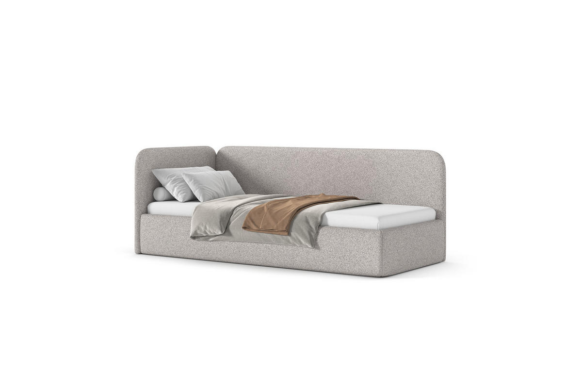 POLSTERBETT BAO mit Bettkasten, Einzelbett, links - 90x200 cm - Naturfarben/Grau, Holz/Textil (90/200cm) - mybed.