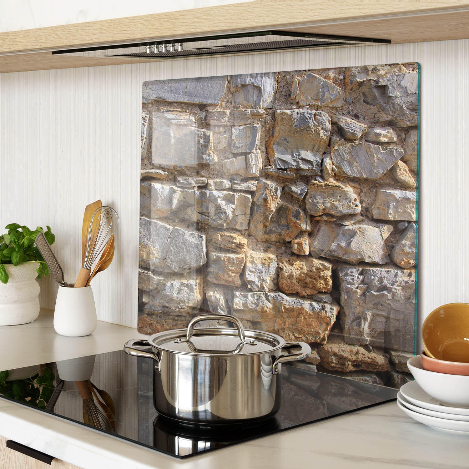 GLASPLATTE 60x52 cm Steinmauer - Braun, Glas (60/0.4/52cm) - TULUP