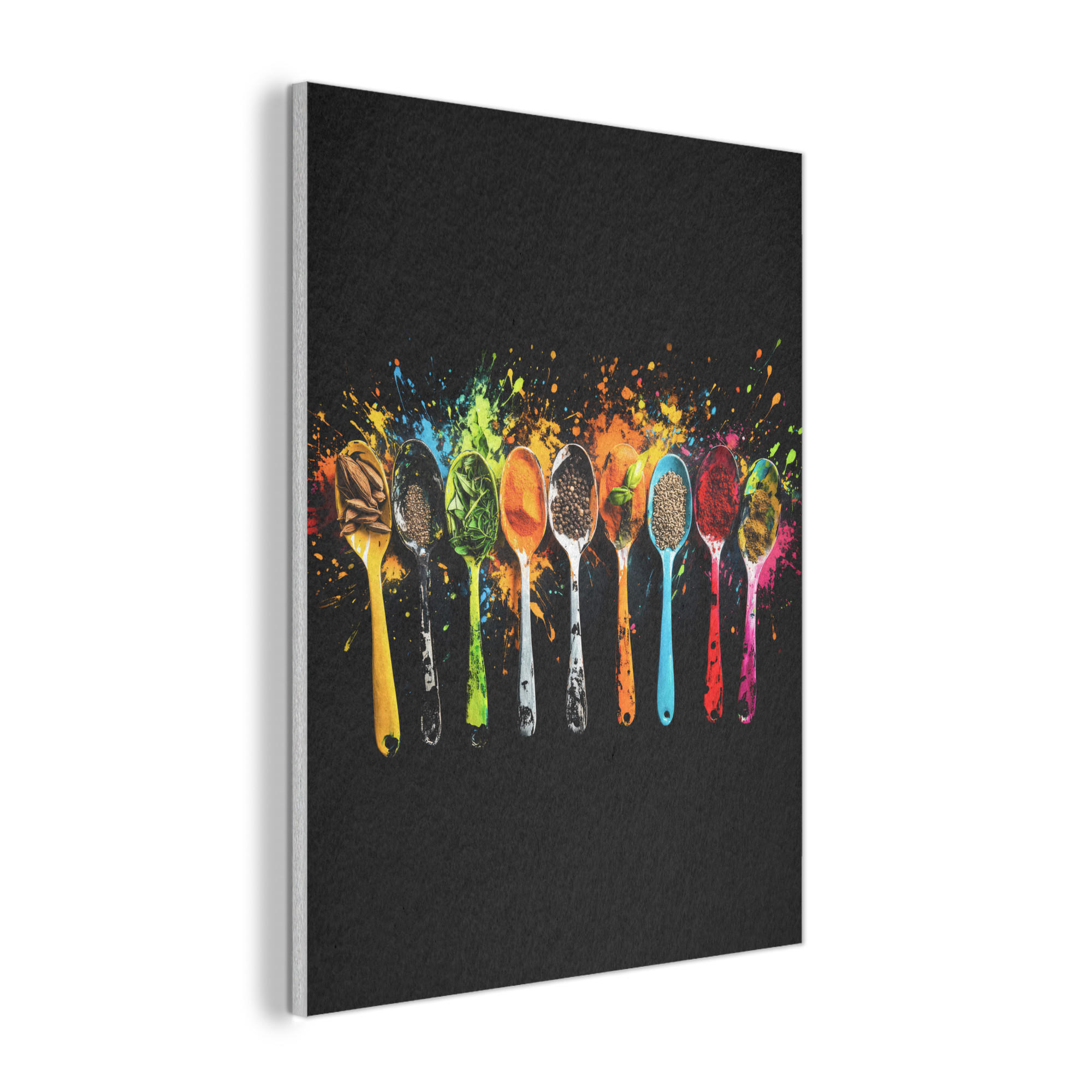 AKUSTIKBILD Löffel - Gewürze - Modern - Graffiti - Farbe - Farbenfroh Wandbilder 60x80 cm - Multicolor, Textil (60/80/0.9cm) - MuchoWow