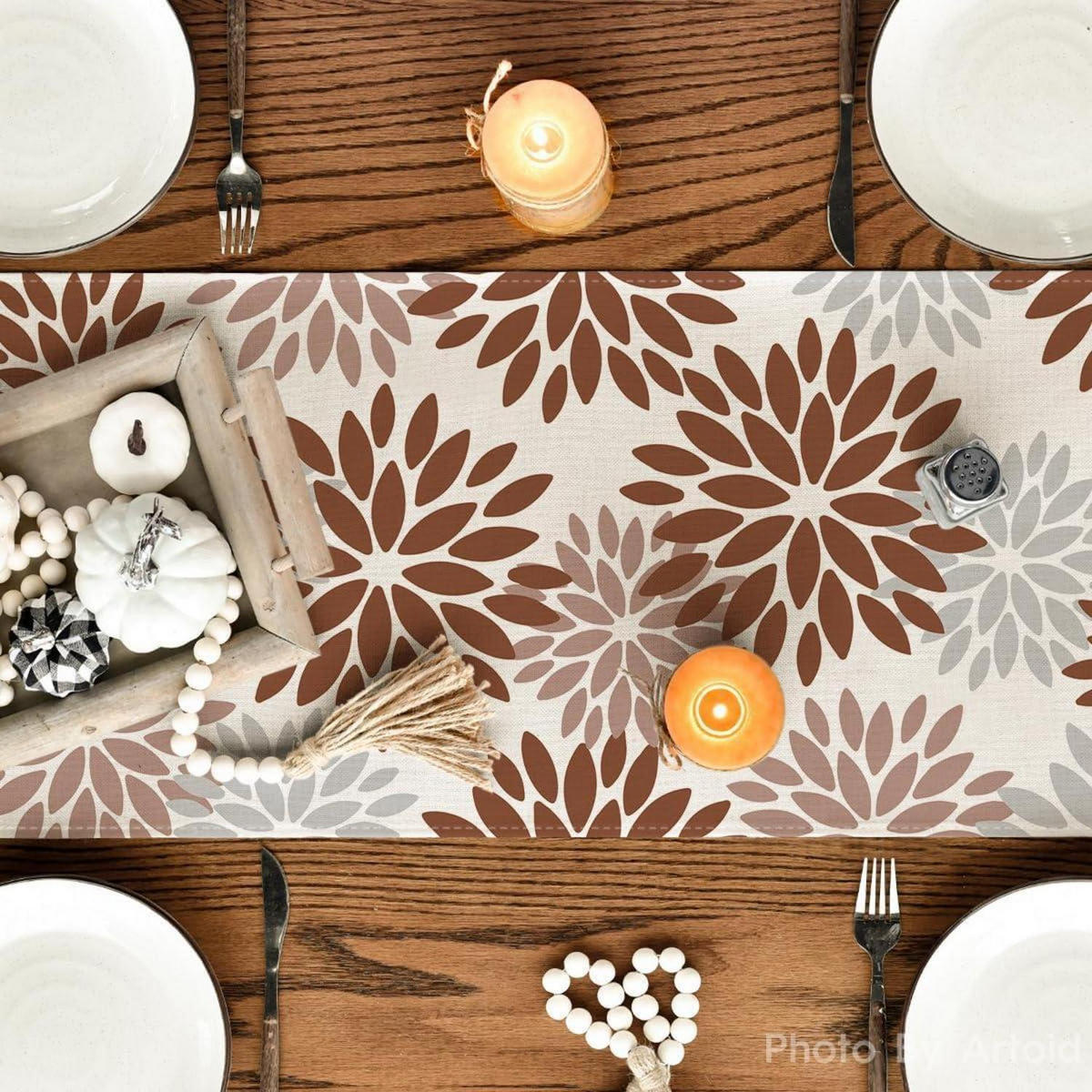 TISCHLÄUFER Blumenmuster Braun 40 x 180 cm - Multicolor, Textil (40/40/1.5cm)