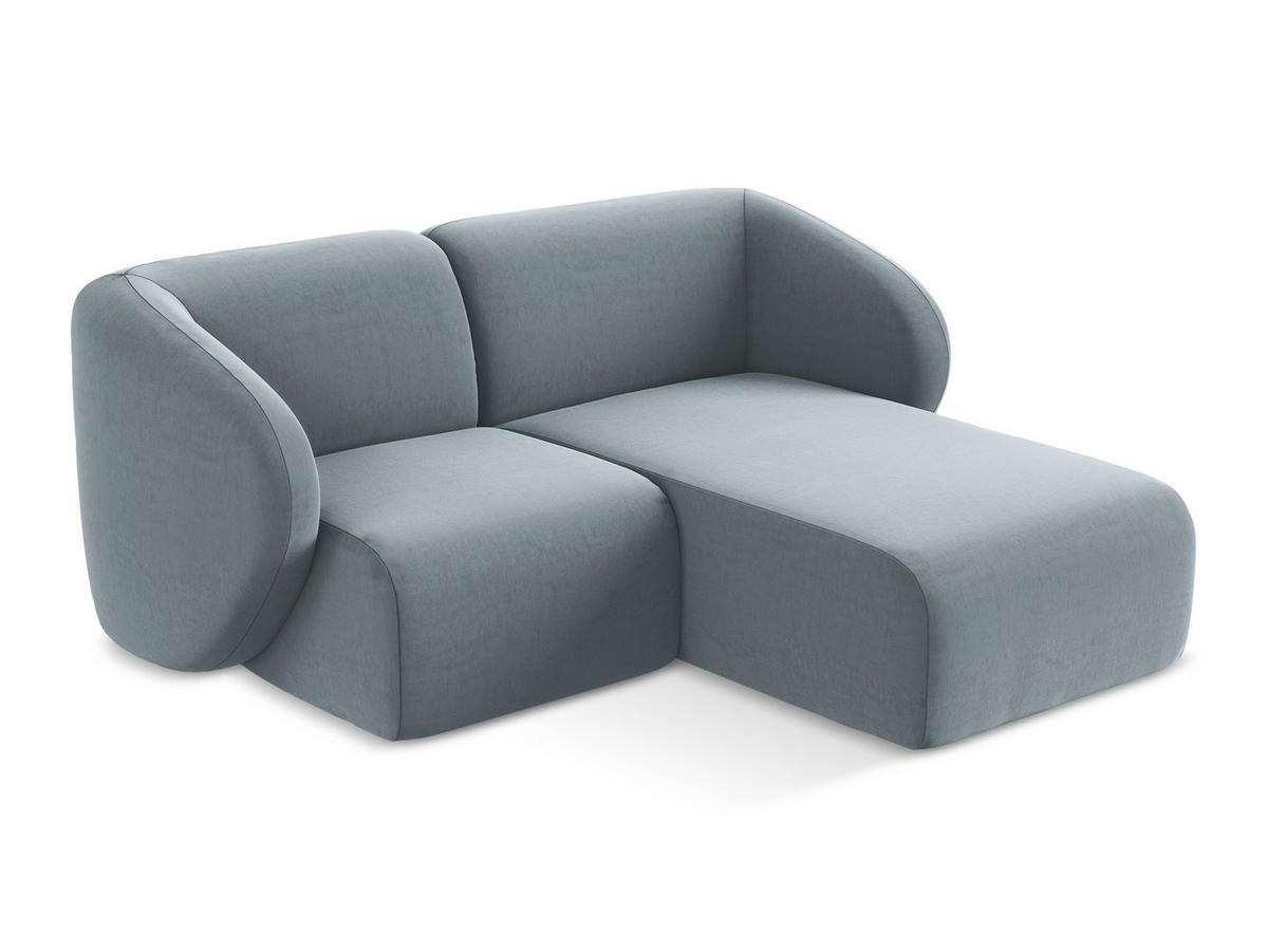 ECKSOFA Rechts Samt Stoff Blau - Schwarz/Hellblau, Holzwerkstoff/Kunststoff (178/166cm) - Makamii