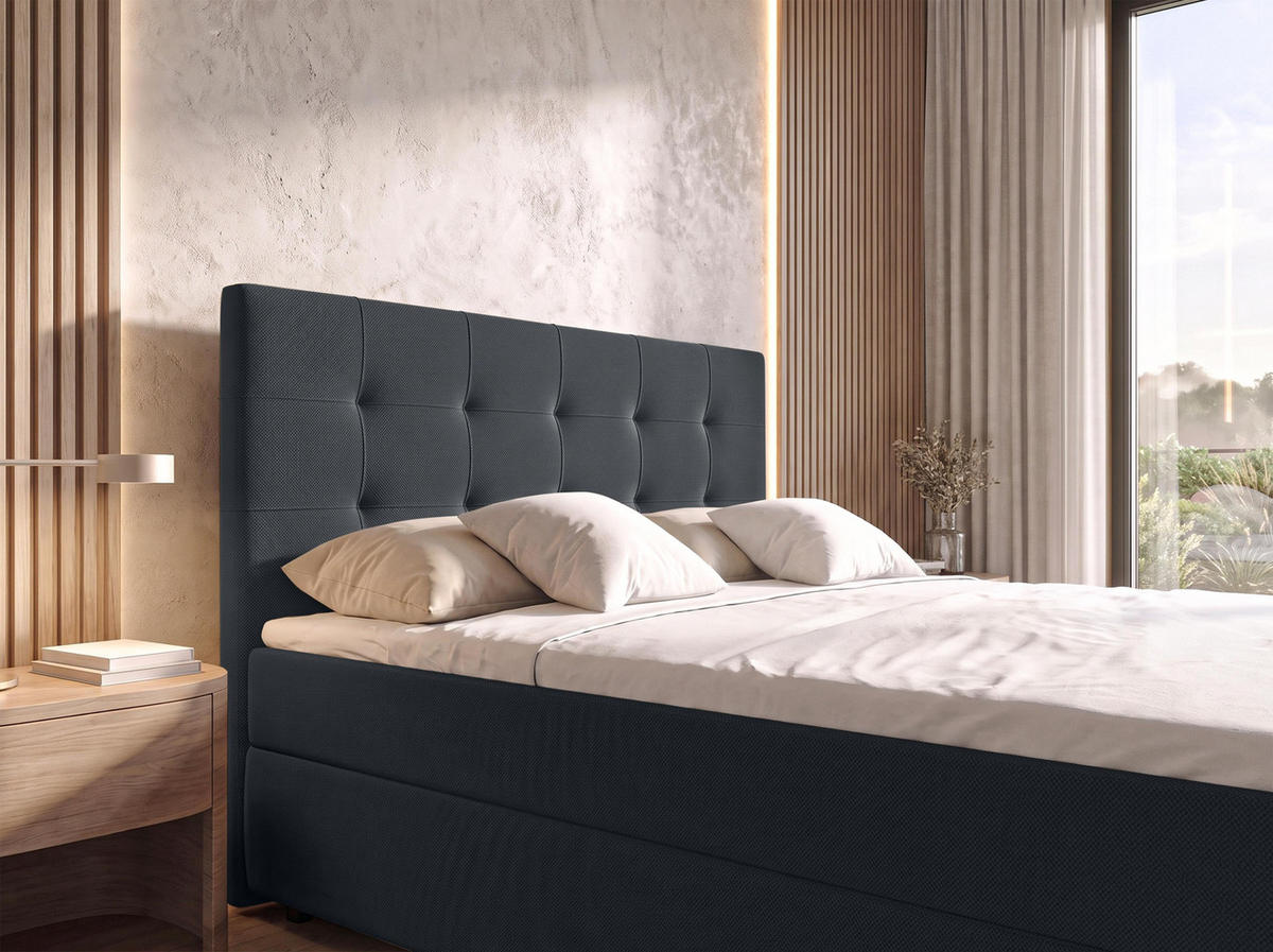 BOXBETT SAKARYA 160x200 cm mit Bettkasten und Matratze - Schwarz + TOPPER - Schwarz, Holz/Holzwerkstoff (160/200cm) - AX Living