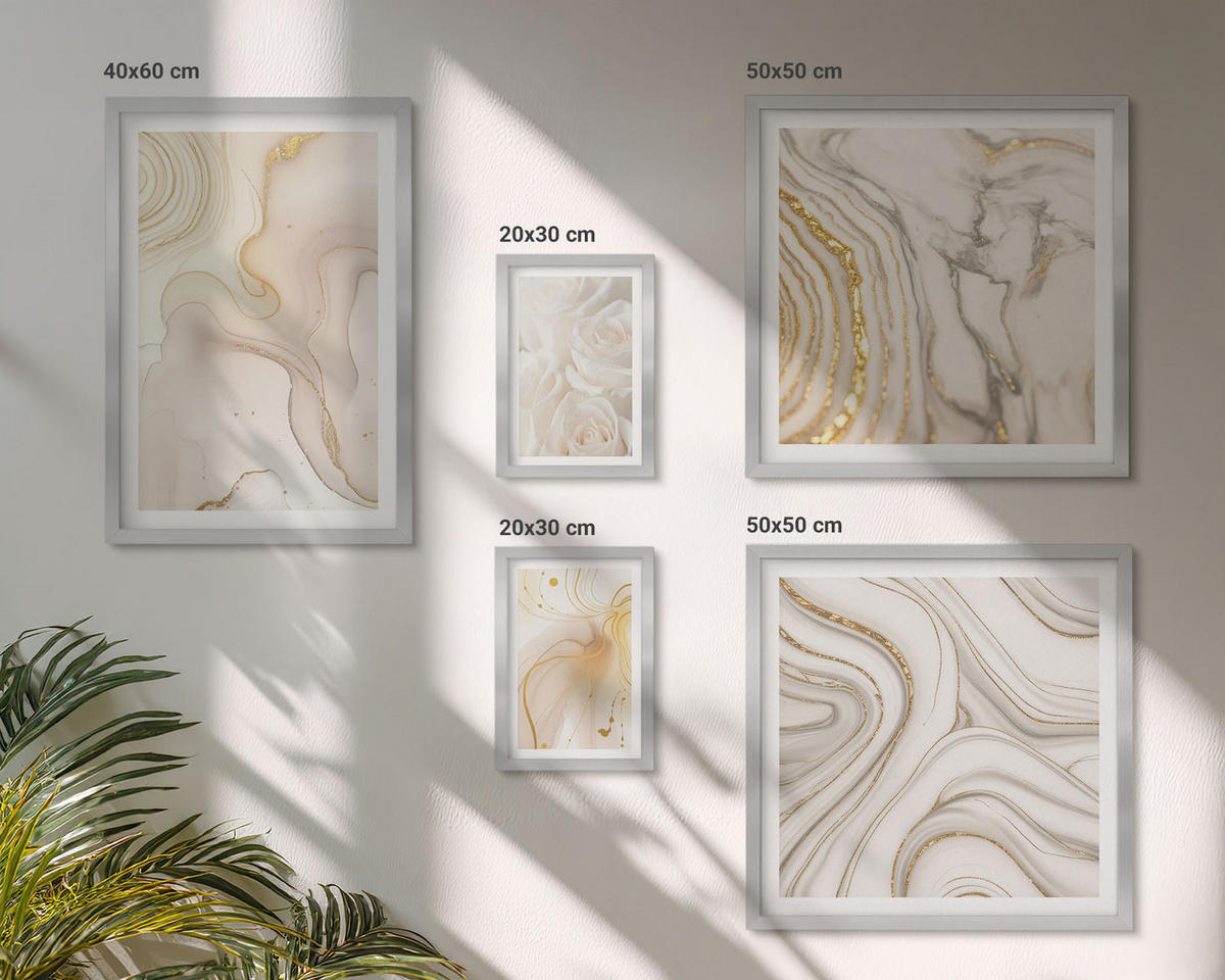 BILDER SET 5er Set - 50x50 cm & 20x30 cm & 40x60 cm Silberner Rahmen - Landschaften Natur Felder Sonne - Silberfarben, Kunststoff (40/60cm) - TULUP