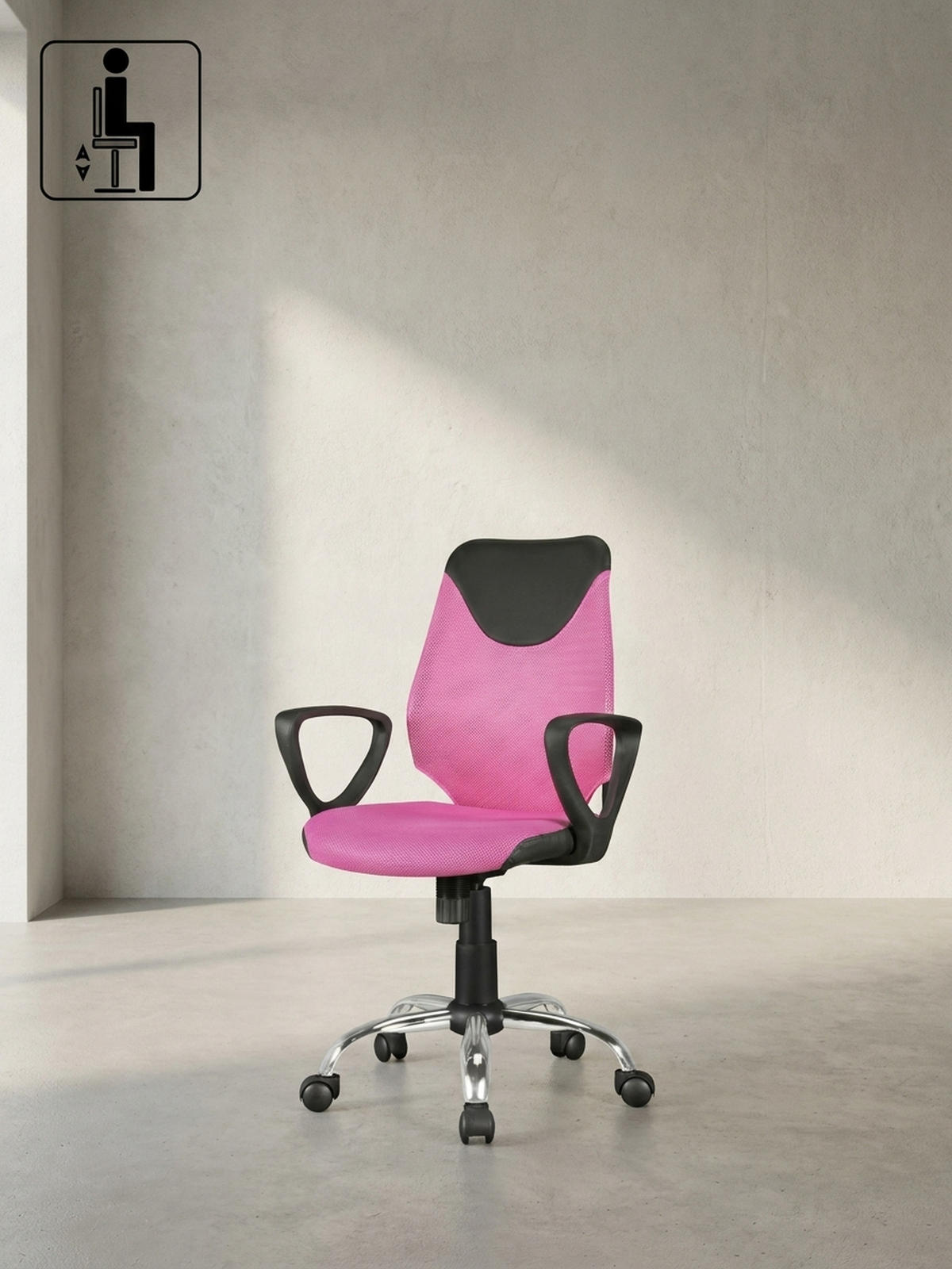 JUGENDDREHSTUHL Nylon Ergonomisch Höhenverstellbar DAVOS, Rosa 60x60x101 cm - Silberfarben/Schwarz, Textil/Metall (60/101/60cm) - KADIMA DESIGN