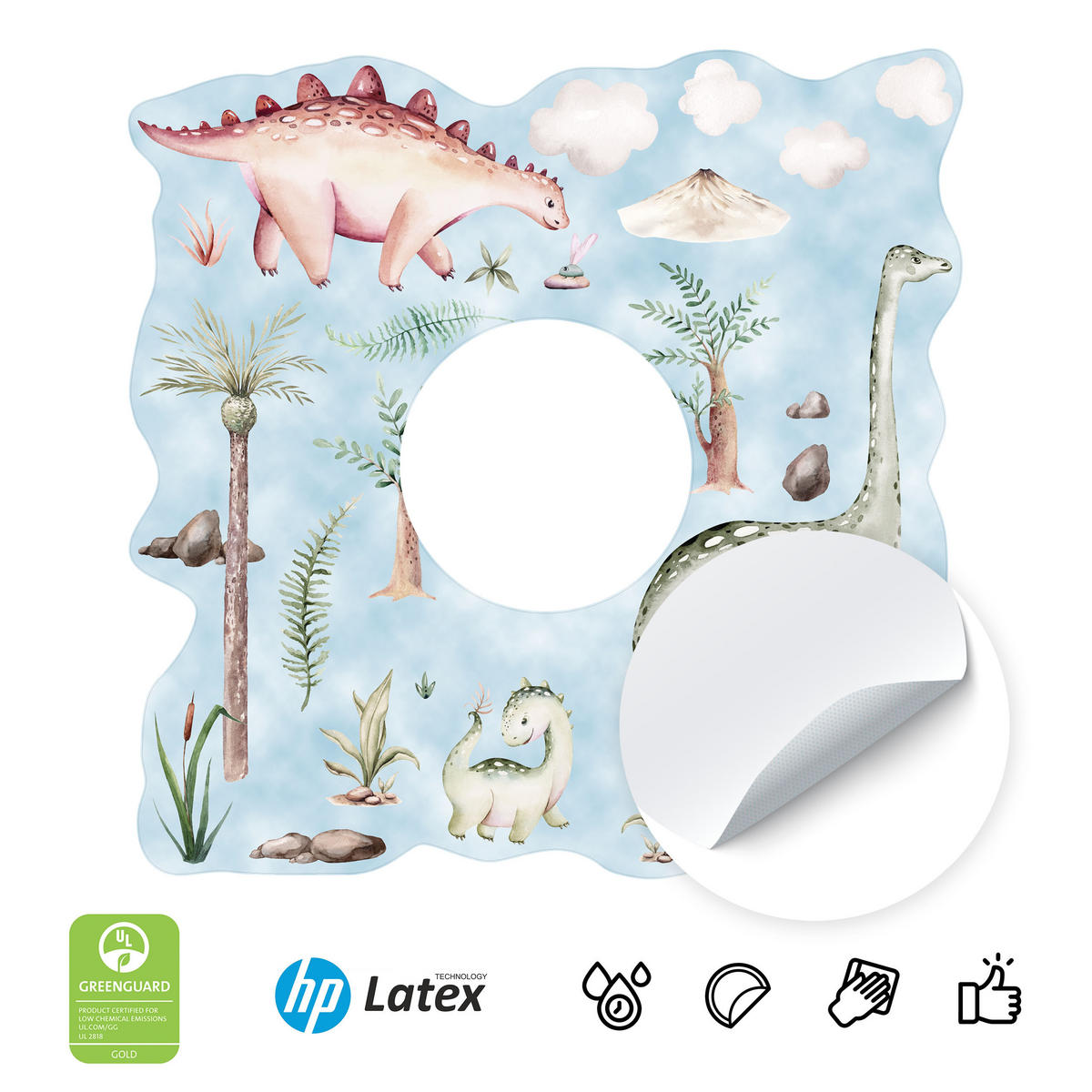 LICHTSCHALTER-STICKER Dinosaurier und Pflanzen 20x20cm - Blau, Papier (20/20/20cm) - Muralo