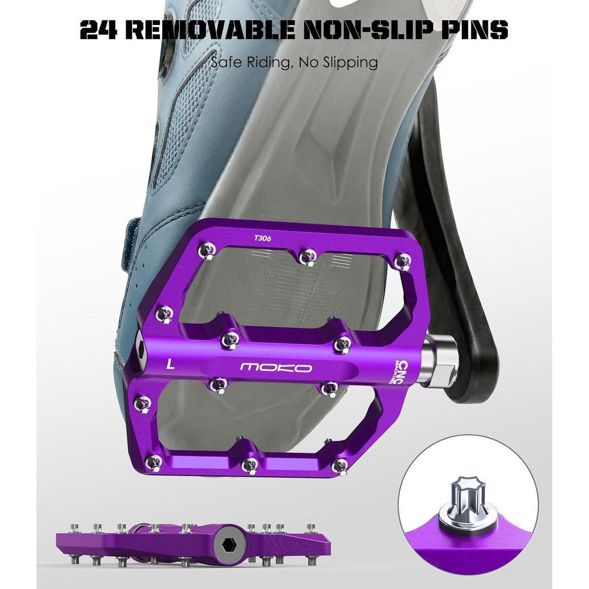 FAHRRADPEDALE MTB CNC-Aluminium Violett - Violett, Metall (98/1/125cm)