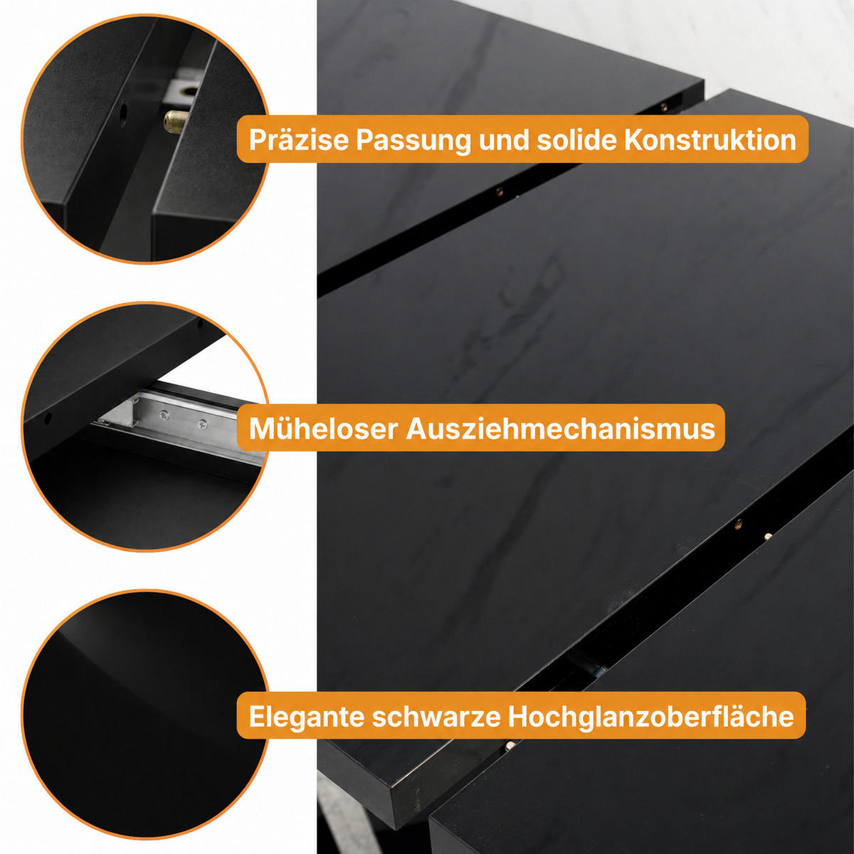 ESSTISCH Ausziehbar 120-160 cm Schwarz glänzend - Schwarz Hochglanz, Holzwerkstoff (160/80/75cm) - Home Collective