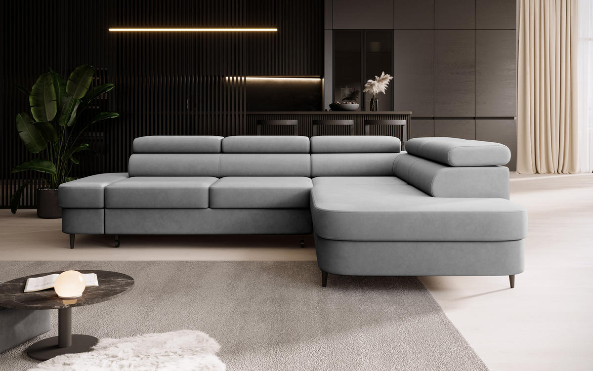 ECKSOFA Priam L-Form mit Schlaffunktion und Stauraum Modern Form Grau - Grau, Holz/Textil (275/203cm) - Muffo