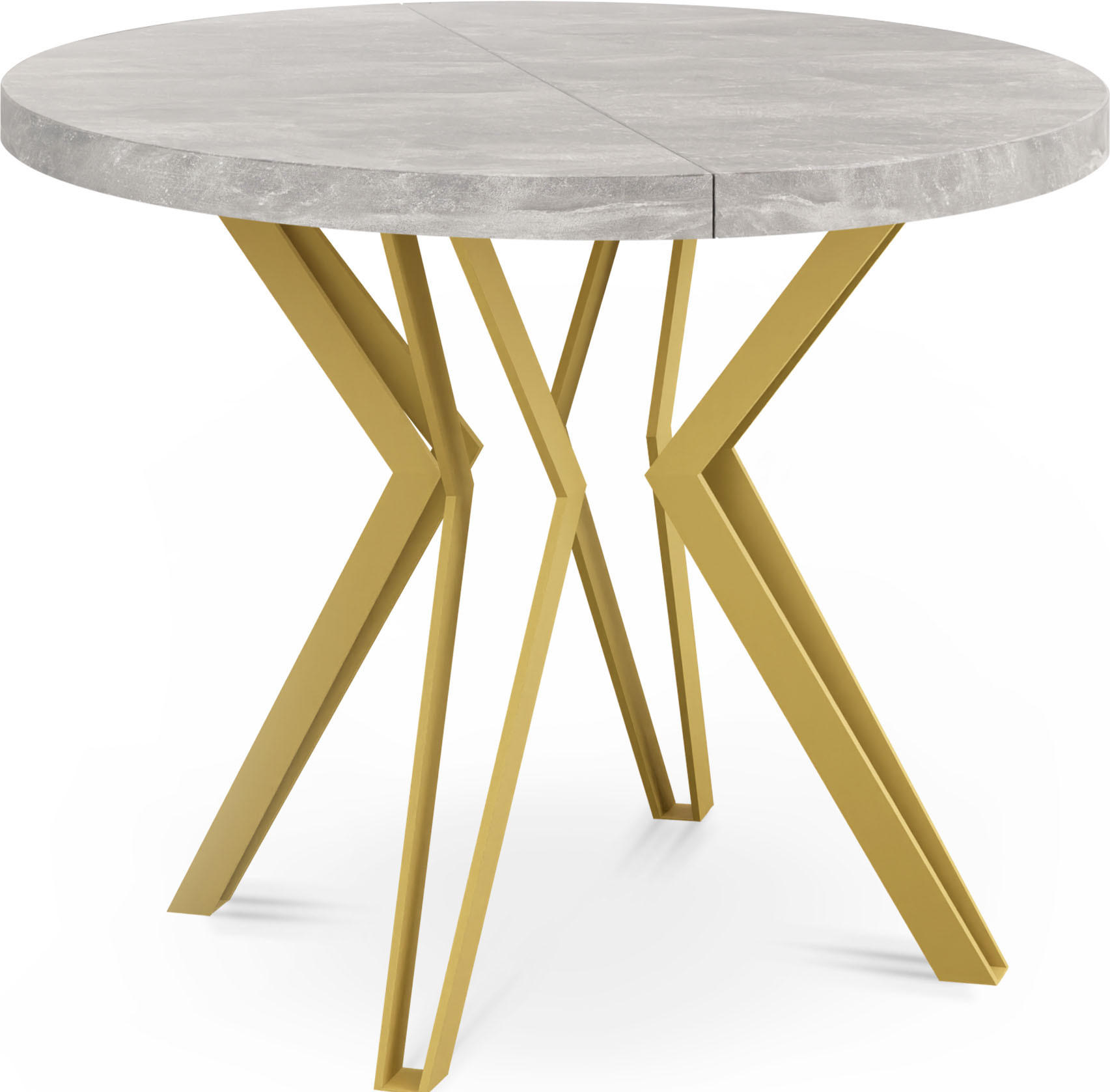 ESSTISCH Daisy runder ausziehbarer, Grauer Beton 100-180/100/76 cm - Goldfarben/Hellgrau, Holzwerkstoff/Metall (100/100/76cm) - WFL GROUP