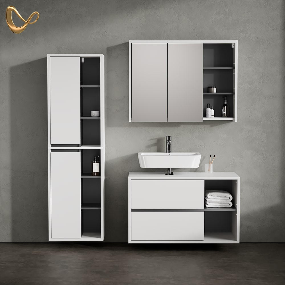 BADSCHRANK Vomano Weiß 50 x 170 cm - Anthrazit/Weiß, Holzwerkstoff (50/170/33cm) - Livinity®