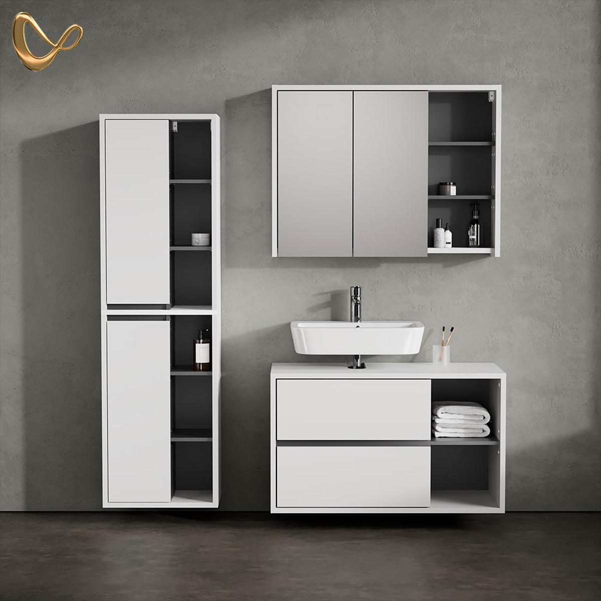 WASCHBECKENUNTERSCHRANK Vomano Weiß 100 x 60 cm - Anthrazit/Weiß, Holzwerkstoff (100/60/45.5cm) - Livinity®