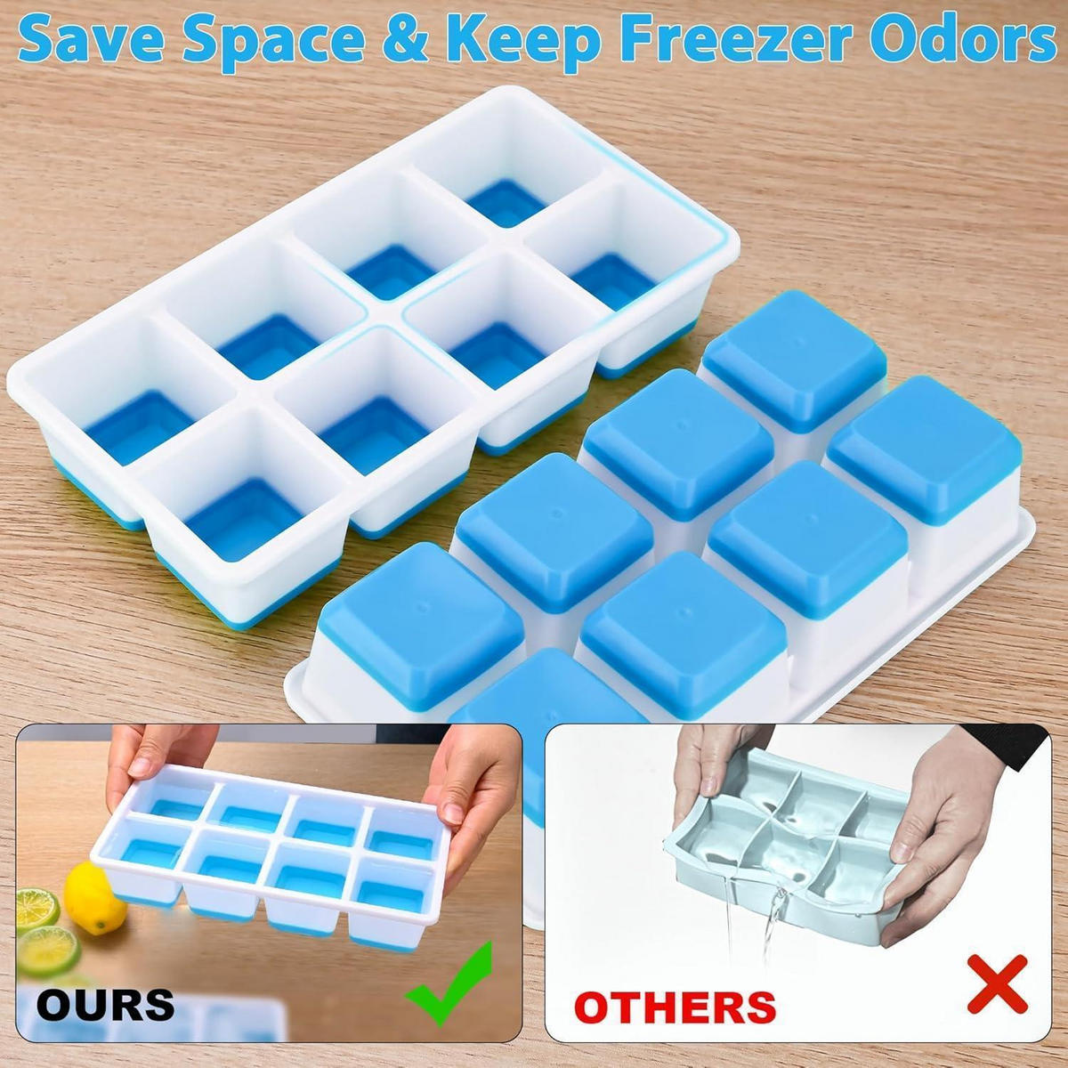EISWÜRFELFORMEN 3er-Pack mit Deckel Blau 4,5 cm - Blau, Kunststoff (10.9/4.1/21.1cm)