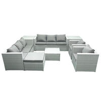 GARTENMÖBEL-SET mit Kissen Polyrattan Hellgrau-Mix 9-Sitzer - Hellgrau/Grau, Glas/Kunststoff - Fimous
