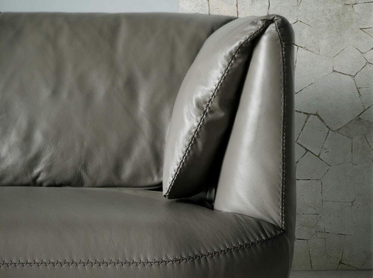 SOFA Graues Ledersofa 2-sitzig 175/90/78 cm - Edelstahlfarben/Grau, Leder (175/78/90cm) - ANGEL CERDA