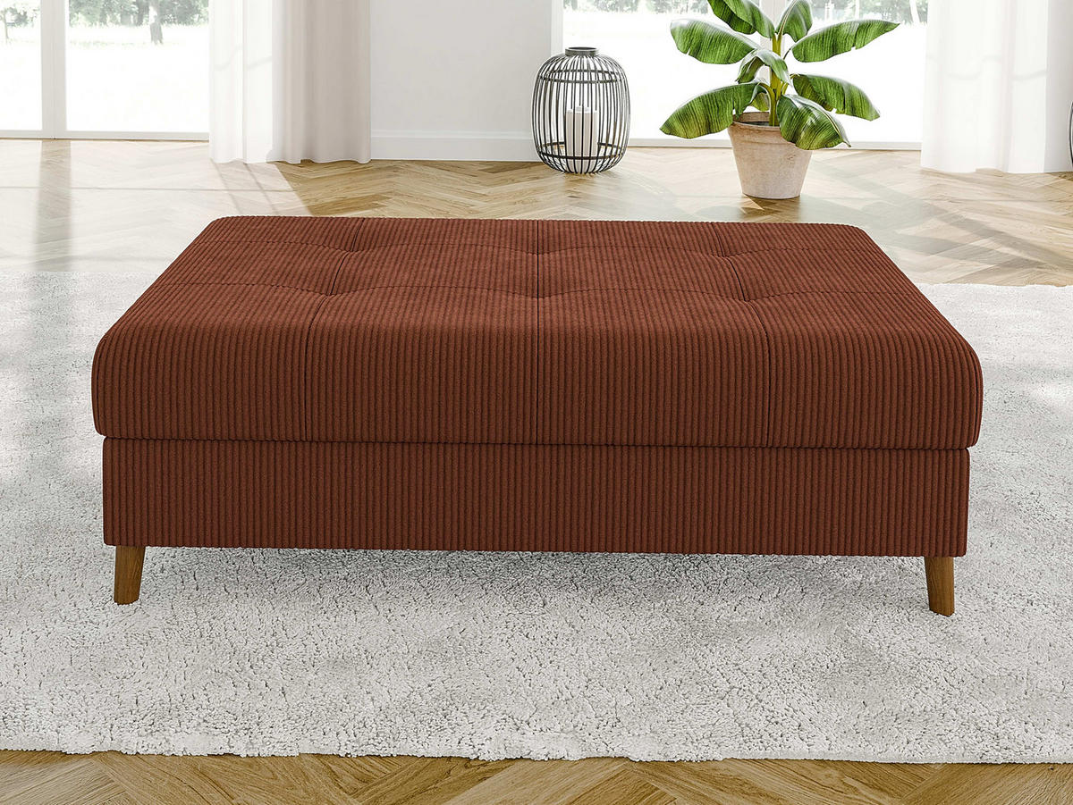 ECKSOFA inkl. Hocker Alma Terrakotta Cord - Ottomane links - Terracotta/Braun, Holz/Textil (231/161cm) - S-Style Möbel