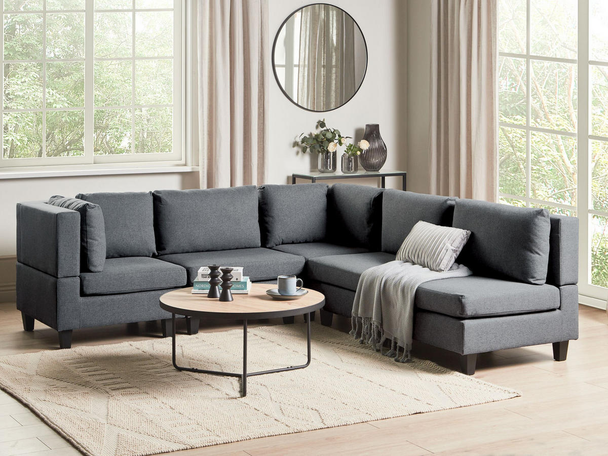 ECKFSOFA Modul 5-Sitzer rechtsseitig Dunkelgrau Stoff Unstad - Dunkelgrau/Grau, Textil (228/228cm) - Beliani