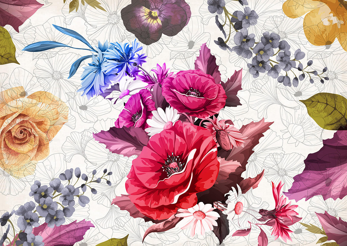 FOTOTAPETE Blumen 375 x 270 cm - Multicolor, Papier (375/270cm) - Sanders & Sanders