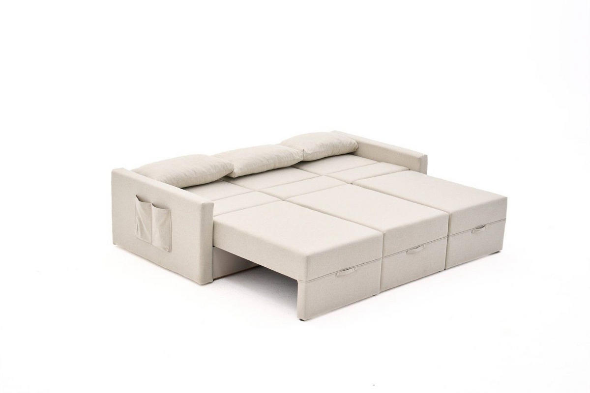 ECKSCHLAFSOFA mit Hocker - Beige/Creme, Holz/Kunststoff (230/180cm) - myHomelando