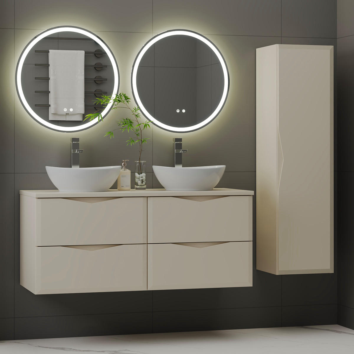 BADMÖBEL 120.6cm Ellie 2er-Set Kaschmir - Beige, Holzwerkstoff (120.6/52.2/46.5cm) - Petits-meubles