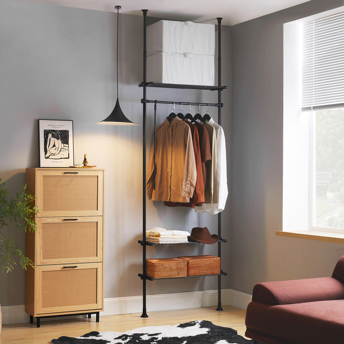TELESKOP GARDEROBEN SYSTEM Schwarz - Schwarz, Kunststoff (80/295/2cm) - SoBuy